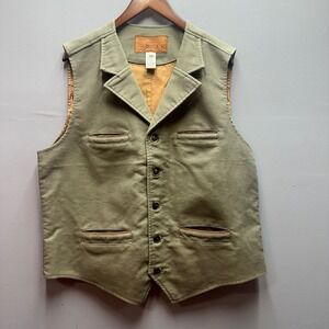 Schnee's Moleskin Lapel Vest Men's L Cotton Western Workwear Leather Trim